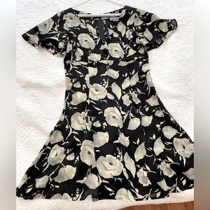 Contempo Casuals vintage semi sheer dress. Black with taupe flowers.